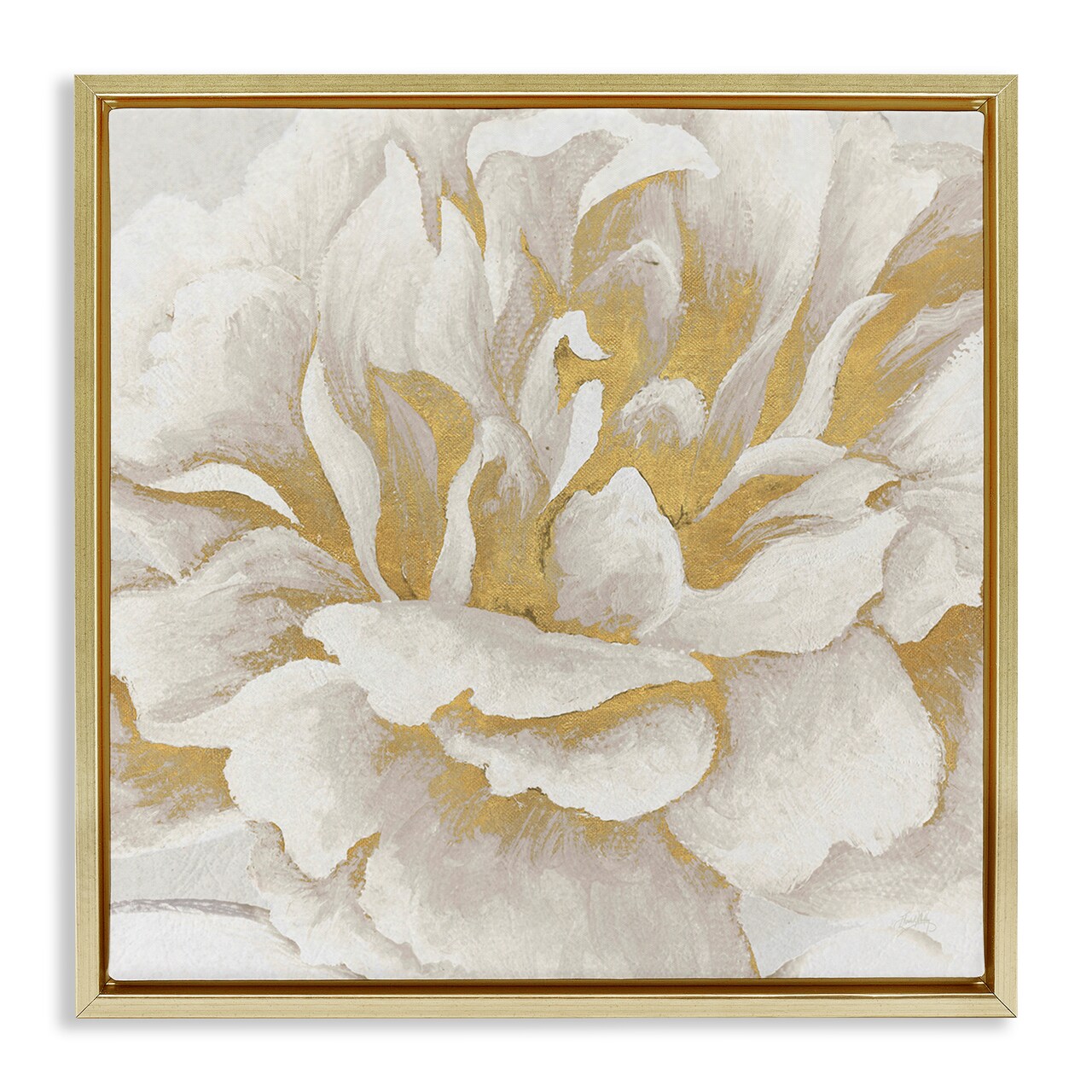 Stupell Industries Gold & White Flower Framed Floater Canvas Wall Art Design by Elizabeth Medley